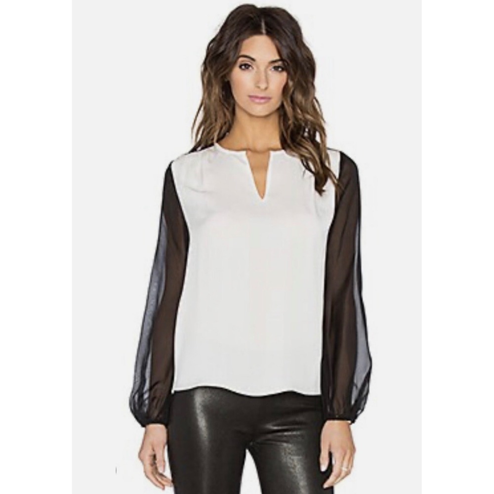 DIANE VON FURSTENBERG Nikki Silk Sheer Sleeve Blouse Top Women‎ Size 10